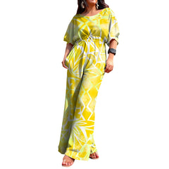 Polynesian Print Half-Sleeve Romper