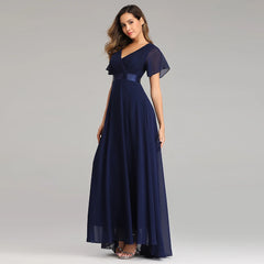 Evening Dresses XUCTHHC Elegant V-Neck Ruffles Chiffon Formal Evening Gown Robe Vestidos De Fiesta Dress for Wedding Party