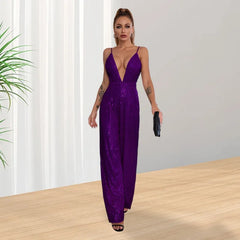Elegant Backless Sequin Halter Jumpsuit