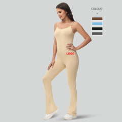 Flared V Back Yoga Jumpsuit