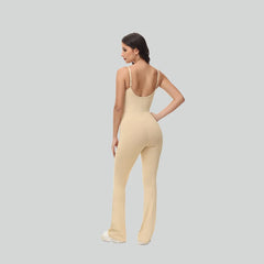 Flared V Back Yoga Jumpsuit
