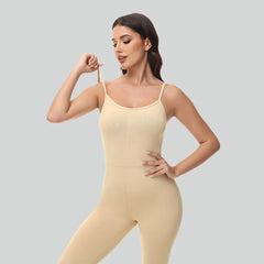 Flared V Back Yoga Jumpsuit
