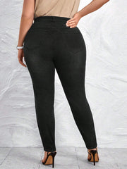 Women's Plus Size Summer Mid Waist Stretch Slim Fit Legging Wholesale Black Gray Feet Skinny Pencil Denim Jeans Pants