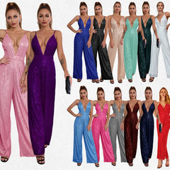 Elegant Backless Sequin Halter Jumpsuit