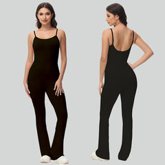 Flared V Back Yoga Jumpsuit
