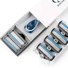 QShave Blue Series 5 Layer USA Blade Manual Razor Mens Shaving Razor with 6 Pieces X5 Blade and each Piece has trimmer Blade