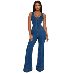 Wide Leg Denim Strap Jumpsuit