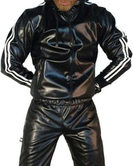 Men's PU Leather Hoodie Suit Casual Sportswear Hooded Jogging Suit Sportswear Men Outfit Set Juicy Tracksuit