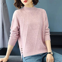 Pink Turtleneck Winter Knit Pullover