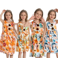 High Quality Floral Skirt Orange Sleeveless Short Sleeve Dresses Flower Girls Dresses