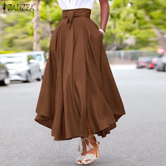 ZANZEA Fashion Irregular Skirts Holiday Zipper High Waist A Line Skirts Womens Summer Long Skirts Vintage Beach Solid Skirts