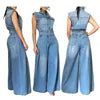 Sleeveless Wide-Leg Denim Jumpsuit