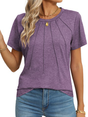 Blouses for Women Short Sleeve Shirts Casual Dressy Summer Tops with Pleats