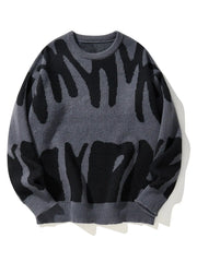 Geometric Knit Contrast Pullover Sweater