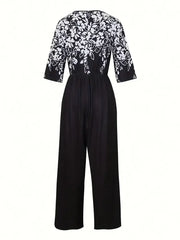 Modern Floral Short Sleeve Jumpsuit