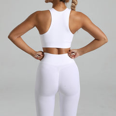 Seamless Ribbed High Waisted Yoga Set for Women, Tummy Control Criss Cross Back Workout Outfit, Quick Dry Fitness Set for Gym