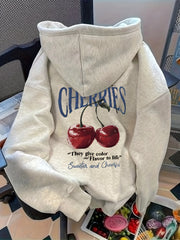 Cherry Graphic Oversized Street Hoodie