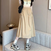 Drawstring Cargo A-Line Midi Skirt