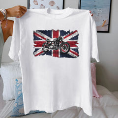 Café Racer Motorcycle Flag Graphic Cotton T-Shirt