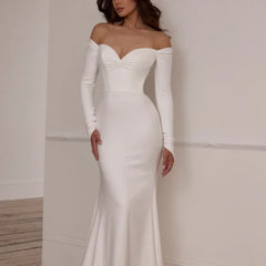 Customized Elegant Simple Wedding Dresses Mermaid Off Shoulder Sweetheart Bridal Gowns Long Sleeve Bride Dress Vestido De Novia