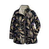Quilted Leaf Print Winter Jacket