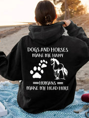 Animal Print Drawstring Cotton Hoodie