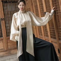 Elegant Chiffon Lantern Sleeve Blouse