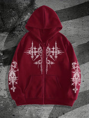 Unisex Gothic Dark Print Zip-Up Hoodie Trendy Streetwear Casual Everyday Fashion Unisex Style Holiday Gift