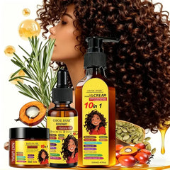 Curly Hair Care Kit, 10-in-1 Curl Cream, Batana Oil Serum & Hair Mask, Nourishing & Defining for Natural Curls