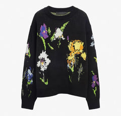 Floral Jacquard Knit Pullover Sweater