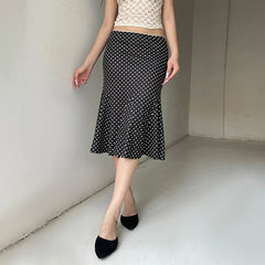 Dot Print Low Waist Skirts Spring Summer Vintage Casual Skirts Women Fashion Midi Skirts