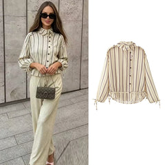 Women's Shirts Autumn 2026 New Fashion Stripes Slim Unique Youth Street Autumn Blouses Chic Elegant Travel Comfortable Blouse