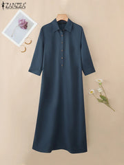 Elegant Lapel Solid Midi Dress