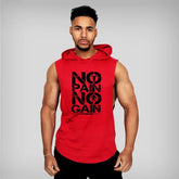 Men’s Fitness Workout Sportswear Tops Bodybuilding Hooded Tank Top Cotton Printed Sleeveless T-shirts Casual Hip Hop Undershirt