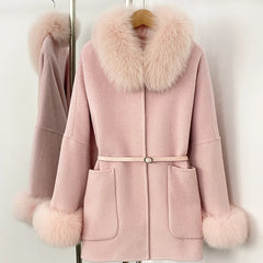 Luxury Wool Fur Winter Long Coat