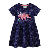 Dinosaur Embroidered Summer Girls Dress