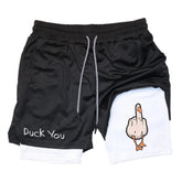 Cartoon Duck Print Men's Shorts Summer Double Layer Letter Print Quick Drying Pants Fitness Tracksuit Beach Short Pants RL0358