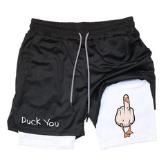 Cartoon Duck Print Men's Shorts Summer Double Layer Letter Print Quick Drying Pants Fitness Tracksuit Beach Short Pants RL0358