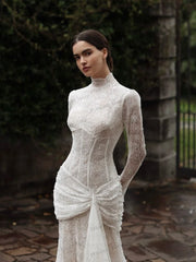 Elegant Mermaid Wedding Dresses Lace Long Sleeves Bridal Gown High Collar Exquisite Corset Party Dress robe de mariée Customized