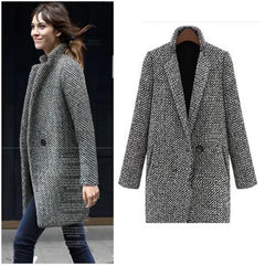 Women's Woolen Coat Arrive European Female Spring European Leg Houndstooth Windbreaker Jacket Plus Size Long Winter Coat
