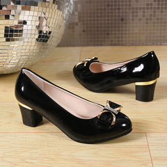 Women High Heels Low Heels Fashion Bling Bow patent leather Professional Casual Pumps Woman Wedding Party Shoes Large Size 42