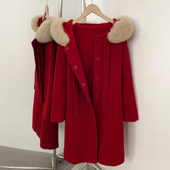 Warm Hooded Wool Fur Coat