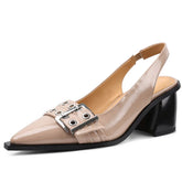 Women Buckle Slingback Block Heel Pumps
