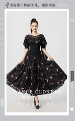 Dancewear Women Tops Summer Fashion Print Latin Line Dance Costume New Products Ballroom Dance Women Top Training Clothes Black