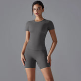 Yoga Set Women Sports Short Sleeve Top With High Waist Leggings Running Jogging Workout Clothes Sports Fitness Gym Sets