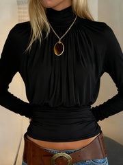 Elegant Black Turtleneck Tee Women