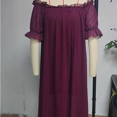 Home Dress Off Shoulder Sheer Nightgown V-neck Ruffle Mesh Nightdress Transparent Short Sleeve Long Sleeping Dress Sleep