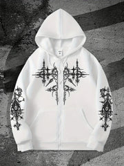 Unisex Gothic Dark Print Zip-Up Hoodie Trendy Streetwear Casual Everyday Fashion Unisex Style Holiday Gift