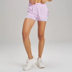Yoga Shorts Sports Fitness Shorts High Waist Running Fake Two Pieces Anti-Shine Shorts Women's Double Layer Training Leggings