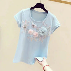 Korean Style Embroidered Summer Tee